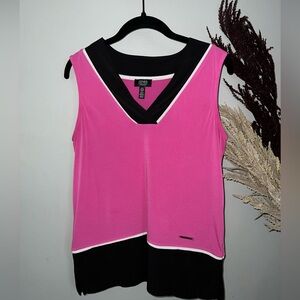 Jones New York Pink Black White Sleeveless V Neck Blouse Golf Career Wear Sz Sm
